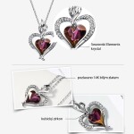 Náhrdelník Swarovski Elements True Love - srdíčko, Fialová 42 cm + 5 cm (prodloužení)