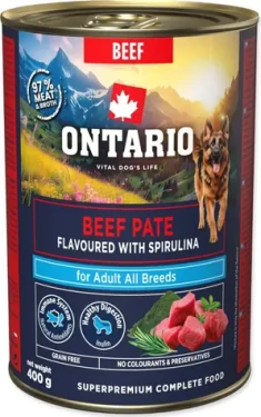 Ontario Adult hovězí paté se spirulinou 400 g / Konzerva pro psy / superprémiová / 97% masa (214-859853)
