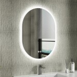 Erga Demi, oválné LED zrcadlo 60x80cm, 3 barvy světla, přední osvětlení, topná podložka proti zapaření, ERG-V01-DEMI-6080-CL