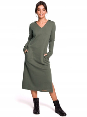 Dámské šaty B128 Khaki tmavě zelená - BEwear M khaki-tm.Zelená