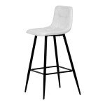 Židle barová, bílá látka, čtyřnohá kovová podnož, černý mat