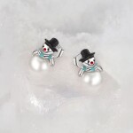 Stříbrné náušnice Sněhuláčci s perlou – stříbro 925/1000, Stříbrná Bílá