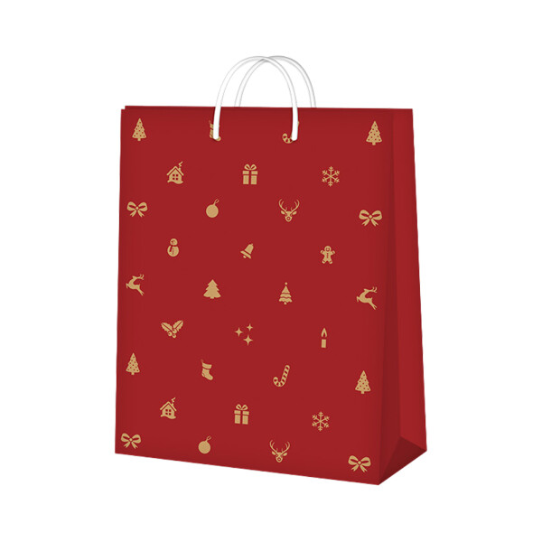 Dárková taška velká - Červená vánoční s ražbou (26 × 12,7 × 32,4 cm) - Albi