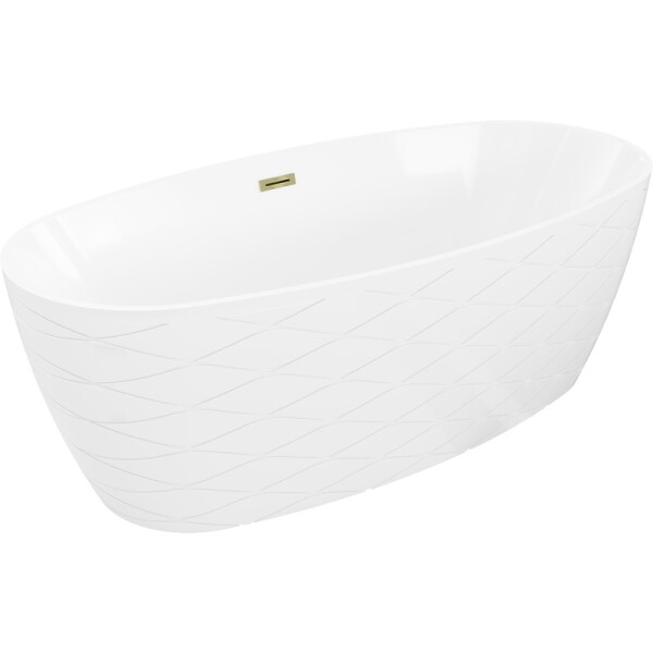 MEXEN/S - Olea volně stojící vana vzor 170 x 80, bílá, sifon a přepad zlatá 52821708000-50