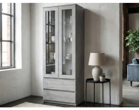 Vysoká vitrína Carlos, šedý beton, šířka 70 cm