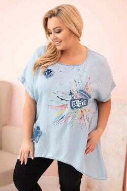 Dámská halenka Plus Size s nášivkami světlý denim UNI