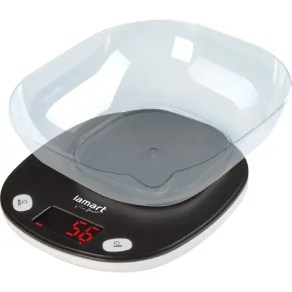 Lamart Pezo Kuchyňská váha s miskou černá / LCD display / max 5000g / 2x AAA / plast (8590669335732)