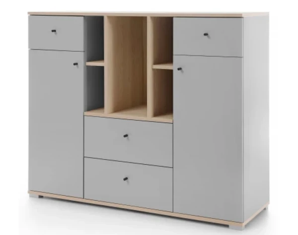 Komoda s regálem Room 120 cm, dub biscuit/šedá