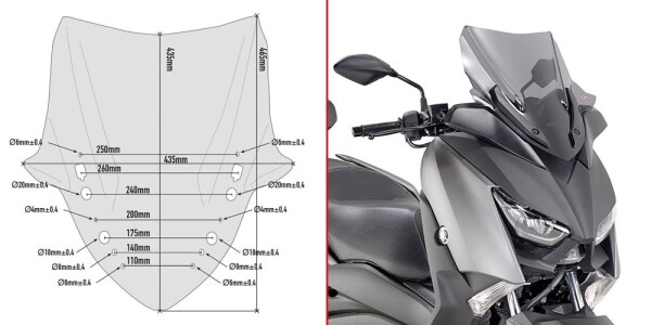 D2136S plexi kouřové Yamaha X-Max 300 (17-22)/400 (18-21), vxš435x435 mm