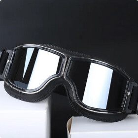 Retro brýle na motorku černé zrcadlové