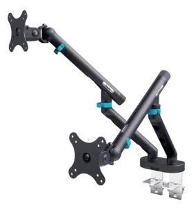 Digitus držák pro 2 monitory 35” černý / Držák pro monitory / mechanická pružina / VESA 75x75, 100x100 / do 10 kg (DA-90471)