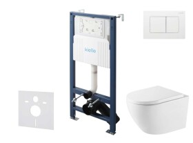 Kielle - Genesis New Set předstěnové instalace, klozetu Oudee, Vortex Rimless+, sedátka softclose a tlačítka Gemini New III, lesklá bílá 30528SS70