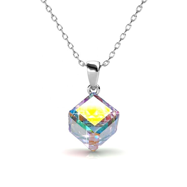 Elenys pozlacený náhrdelník Kostka s krystalem Swarovski® 18K bílé zlato