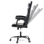 Herní křeslo, šedá a černá ekokůže, houpací mechanika, opěrák 135°