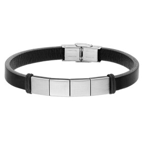 Pánský náramek Franz z pravé kůže a chirurgické oceli, Černá 21 cm (možnost zkrácení)