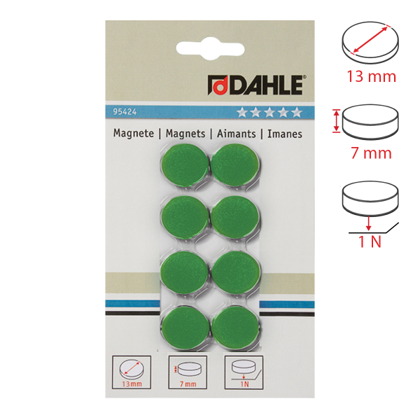 Dahle magnet plánovací, Ø 13 mm, 1 N, 8 ks, zelené