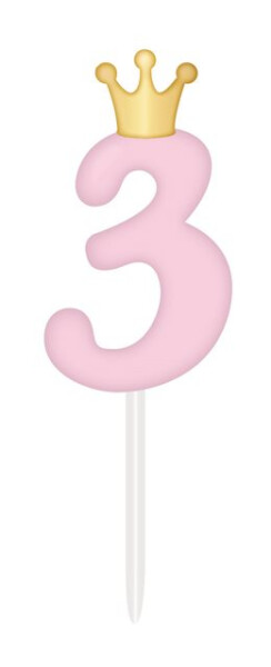 SVÍČKA růžová s korunkou ČÍSLO 3 - Albi