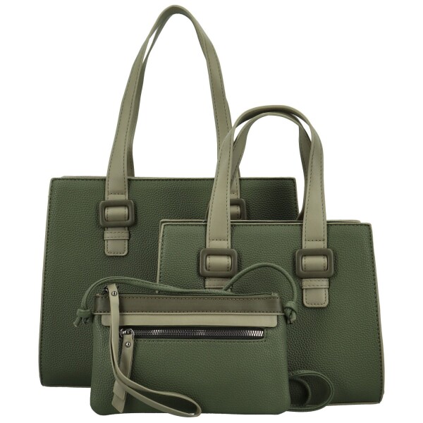 Módní dámský koženkový set kabelek Shanya, tmavě zelený