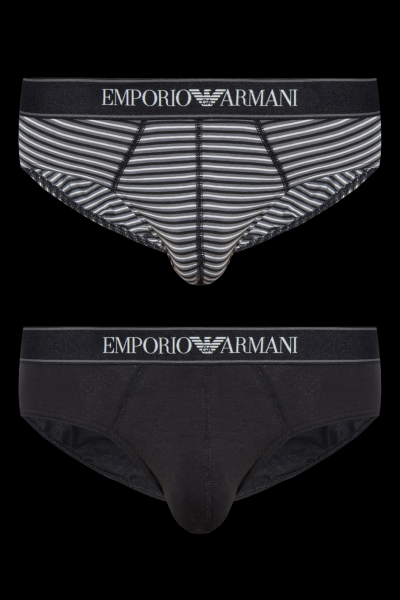 Pánské slipy 2PACK 111733 3F542 16844 černošedé s proužkem - Emporio Armani M