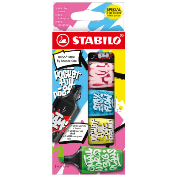 STABILO BOSS MINI by Snooze One - růžová, modrá, žlutá, zelená a černá