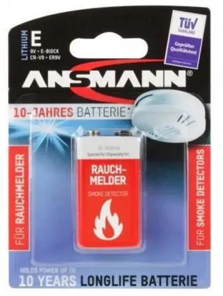 Ansmann 9V Lithium E-Block 10 let / Baterie / pro detektory kouře / 1 ks (5021023-01)