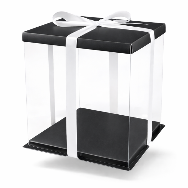 Cake star dortový box černý hranatý 26x26x31cm - bez stuhy