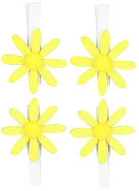 Kolíčky 5cm s kytičkou - žlutá s glitry 4ks