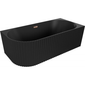 MEXEN/S - Gia volně stojící rohová vana reliéf pravá 170 x 80, černá mat, sifon a přepad růžové zlato 52701708071P-60