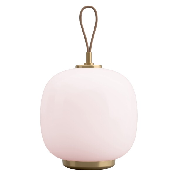 Louis Poulsen Přenosná stmívatelná lampa VL 45 Radiohus / Glossy Pale Rose Glass, růžová barva, sklo, kov, kůže