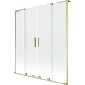 MEXEN/S - Velar L Duo dvoukřídlá posuvná vanová zástěna 160 x 150, transparent, zlatá kartáčovaná 896-160-003-02-55