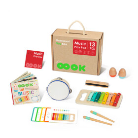 Mamido Montessori Hudební box XXL 4v1 13ks Xylofon Tamburína Harmonika děti 1-2 roky