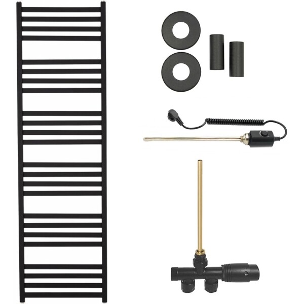 CERANO Koupelnový radiátorový set Fulgidus - kombinované vytápění, termo tyč - boční jednobodové připojení - 600W - černá matná - 1800x530 mm
