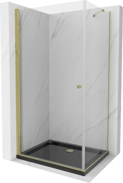 MEXEN/S - Pretoria sprchový kout 70x100, transparent, zlatá + sprchová vanička včetně sifonu 852-070-100-50-00-4070G