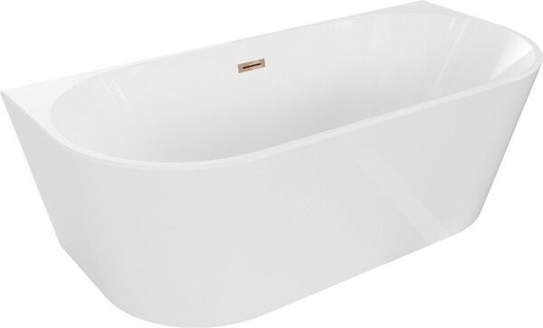 MEXEN/S - Oval vana volně stojící nástěnná 140 x 75, bílá, sifon a přepad růžové zlato 52671407500-60