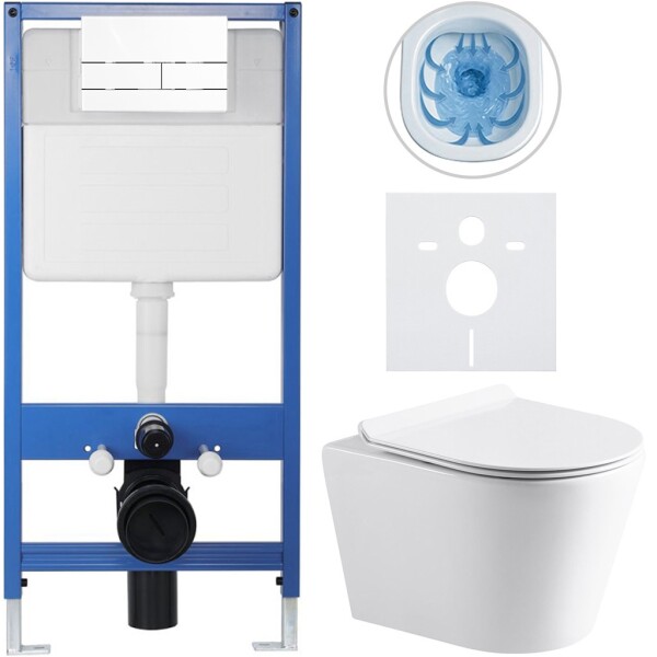 CERANO Kompletní podomítkový WC set Lite/Carlito - bílá lesklá - WC tlačítko Line, bílá - předstěnová instalace - 48,5x36,5 cm
