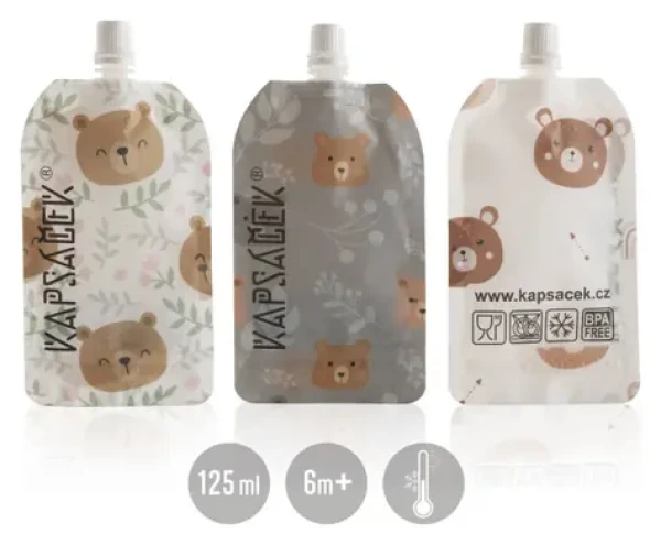 Kapsáček Plnitelná kapsička na jídlo 3 ks / Kapsička na krmení / znovu plnitelná / 125 ml (PK-3KS)