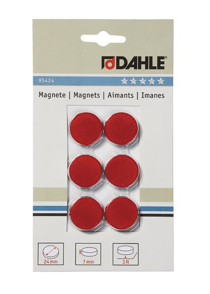 Dahle magnety plánovací, Ø 24 mm, 3 N, červené