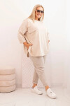 Dámská blůza Plus Size s bavlnou, kapsou a ohrnutým rukávem béžová UNI