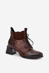Zazoo 60503 kožené kotníčkové boty na podpatku vyhřívané čokoládové 37