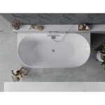 MEXEN/S - Oval Slim volně stojící vana nástěnná 170 x 80, bílá/šedá, sifon a přepad chrom 52661708062-01