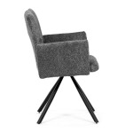 Židle jídelní, šedá látka, černý kov, otočný mechanismus 90°/90° (L/P) - funkce reset