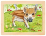 GOKI Dřevěné puzzle Lesní zvířátka: Prasátko