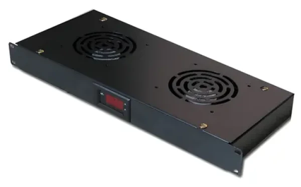 XtendLan 19" černá / Ventilační jednotka / 1U / 2x ventilátor / LCD displej / Termostat (SFAN1U2T-B-EK)