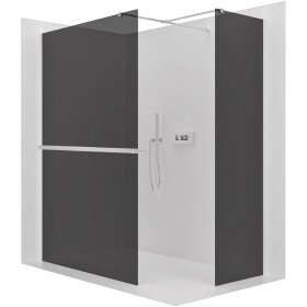 CERANO Sprchová zástěna Walk-in Onyx T L/P - 8 mm - hranatá vzpěra + polička/držák na ručníky - chrom, grafitové sklo - 100x30x200 cm