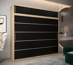 Šatní skříň Abi V1 s nástavcem Barva korpusu: Dub Sonoma, Rozměry: 250 cm, Dveře: Černá