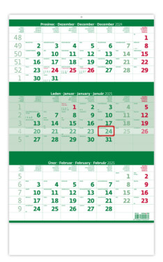 Nástěnný kalendář 2025 Tříměsíční zelený
