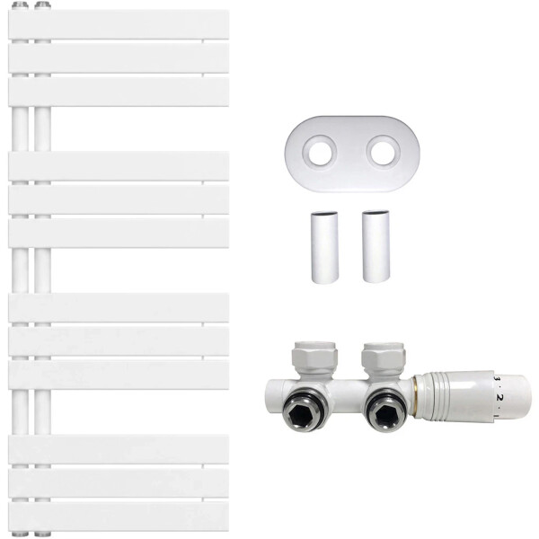 CERANO - Koupelnový radiátorový set Theo - ústřední vytápění - asymetrické připojení 50 mm - 575W - bílá lesklá - 1200x500 mm CER-031859
