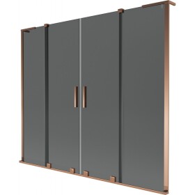 MEXEN/S - Velar L Duo dvoukřídlá posuvná vanová zástěna 200 x 150, grafit, růžové zlato 896-200-003-42-60