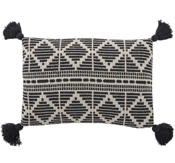 Bloomingville Bavlněný polštář Black Ornament 60 × 40 cm, černá barva, textil