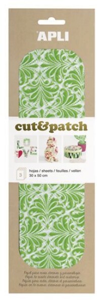 APLI Cut&amp;Patch papír 30 x 50 cm - Zeleno-bílý motiv 3 ks